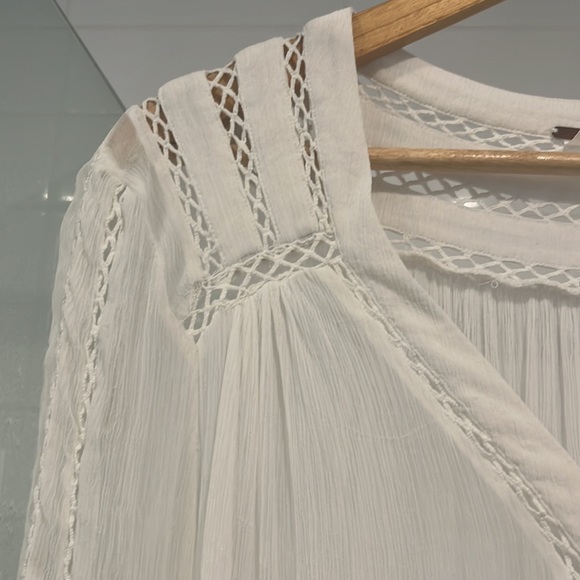 FREE PEOPLE Sheer White Long Sleeve V Neck Button Up Blouse - Picture 4 of 12